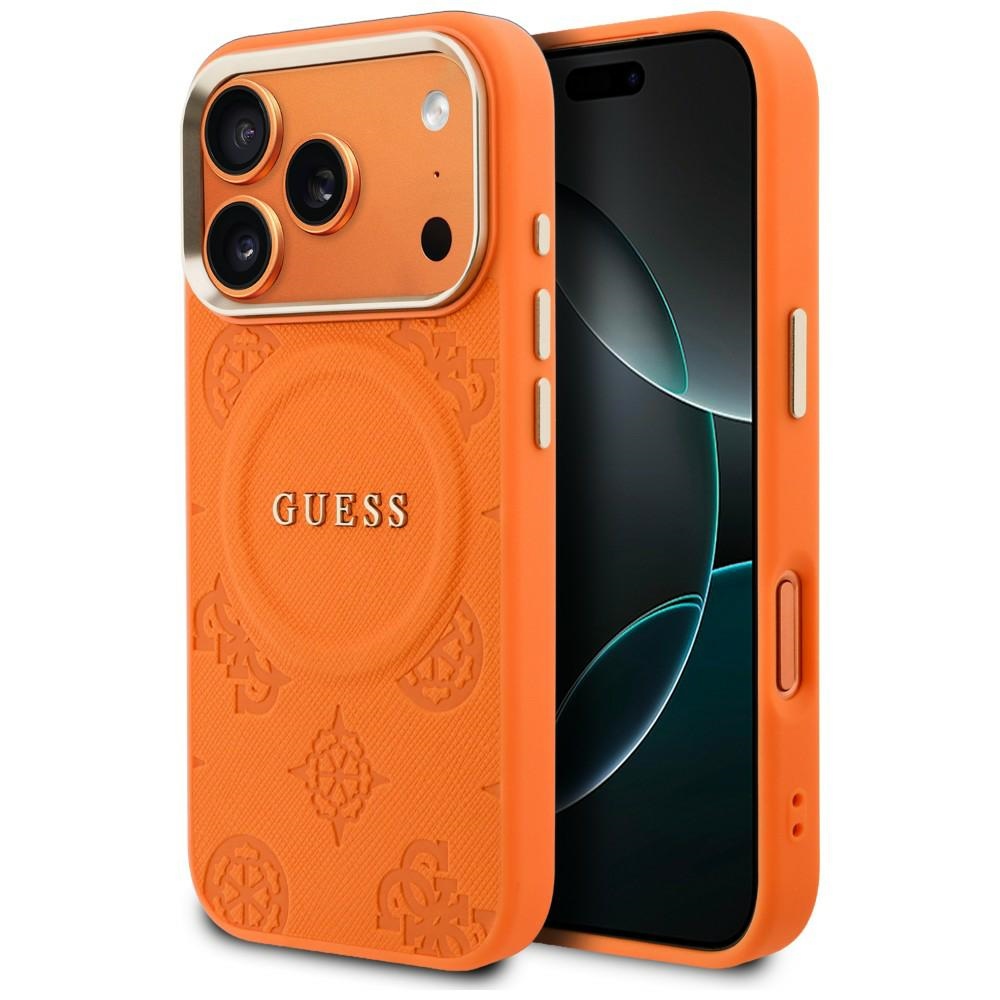 Guess Peony Hot Stamp MagSafe Maciņš for iPhone 17 Pro Max - oranžs
