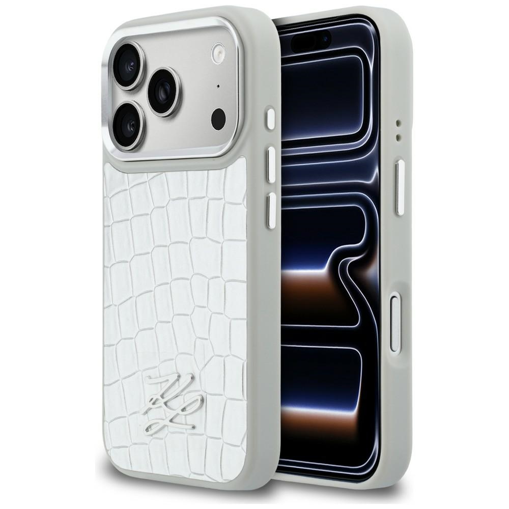 Karl Lagerfeld Croco KL Script Logo MagSafe Maciņš for iPhone 17 Pro - sudraba