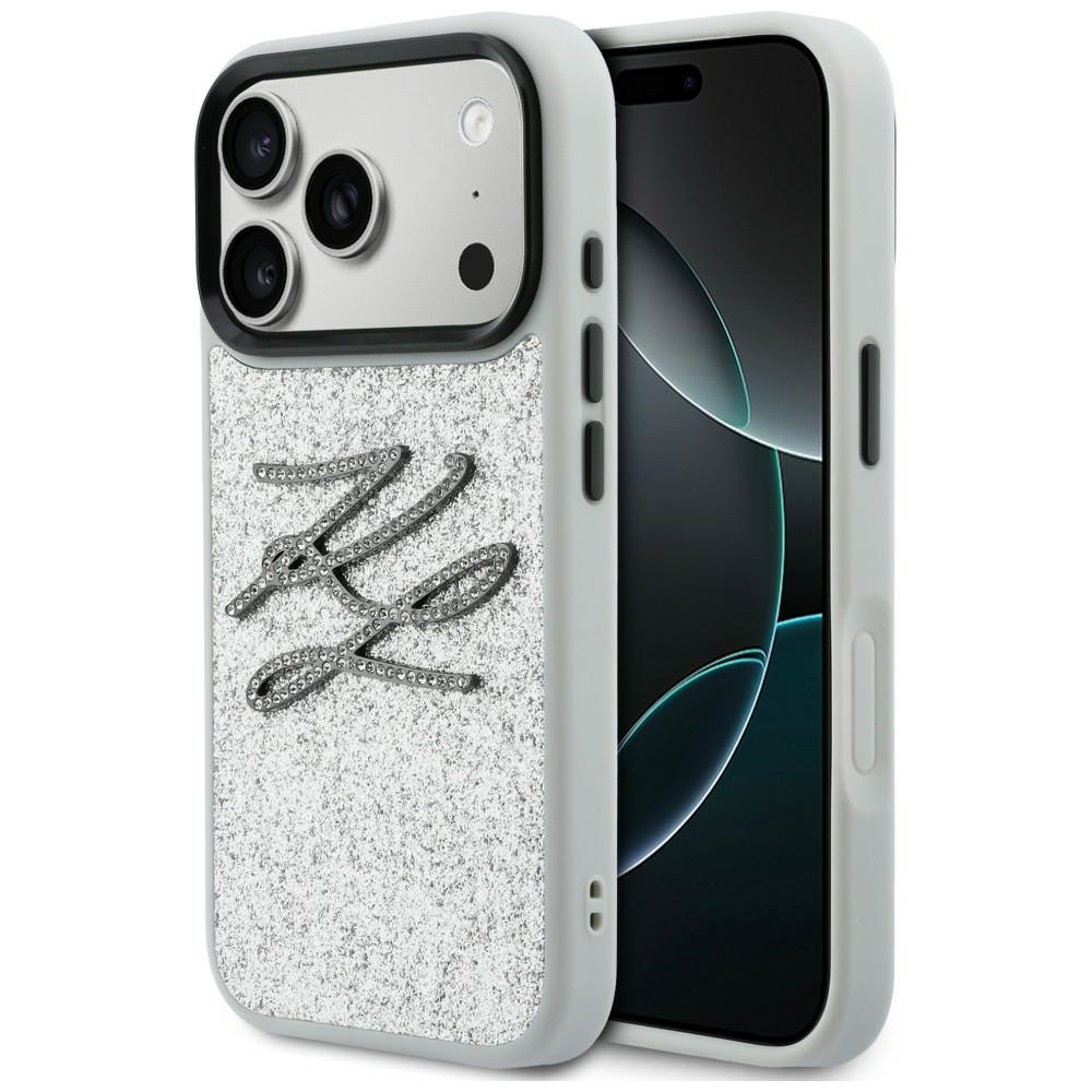 Karl Lagerfeld IML Glitter KL Diamond Logo maciņš for iPhone 17 Pro Max - sudraba