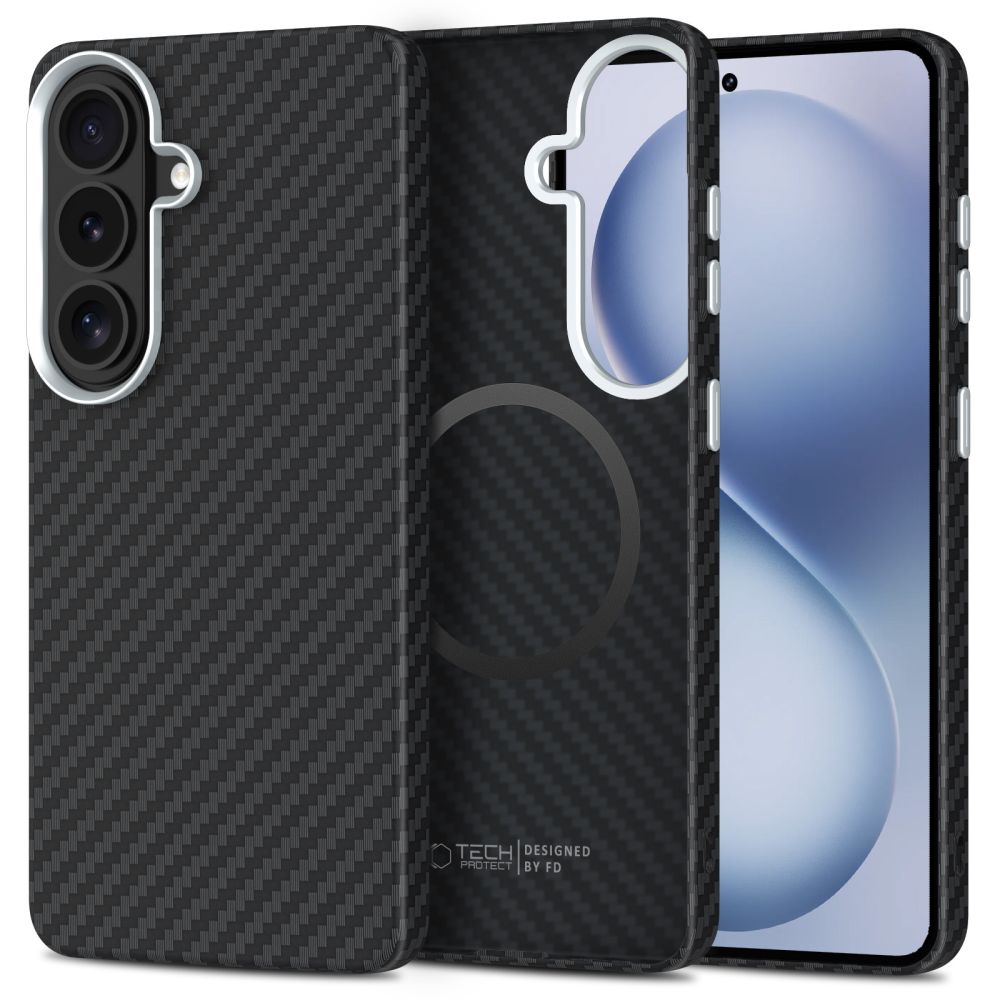 Tech-Protect Ion Carbon MagSafe Maciņš for Samsung Galaxy S26 - melns and sudraba