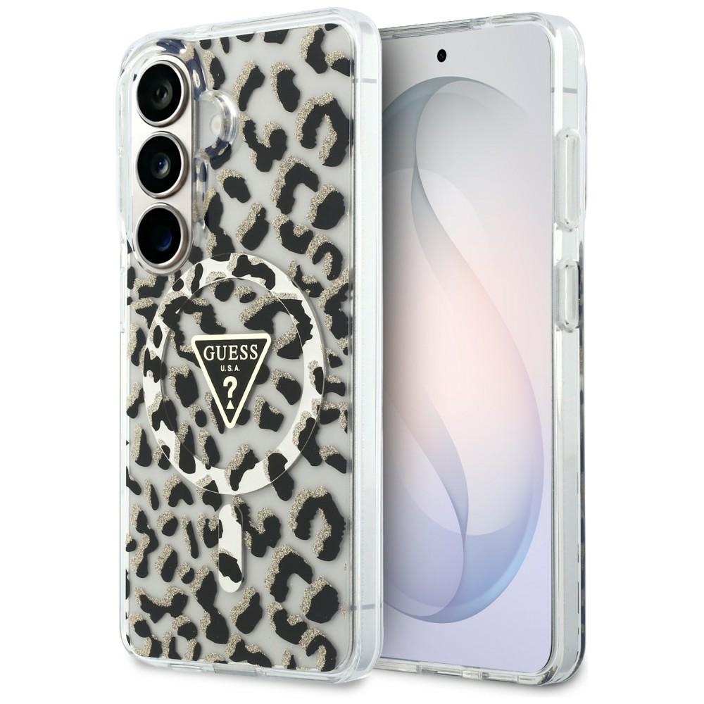 Guess maciņš IML Leopard Print Triangle MagSafe for Samsung Galaxy S26 melns