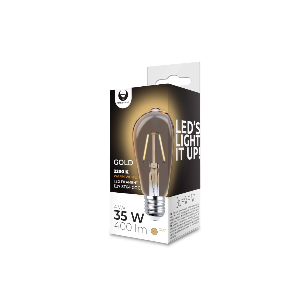 LED Bulb Filaments E27 ST64 4W 230V 2200K 400lm COG zelta Forever Light