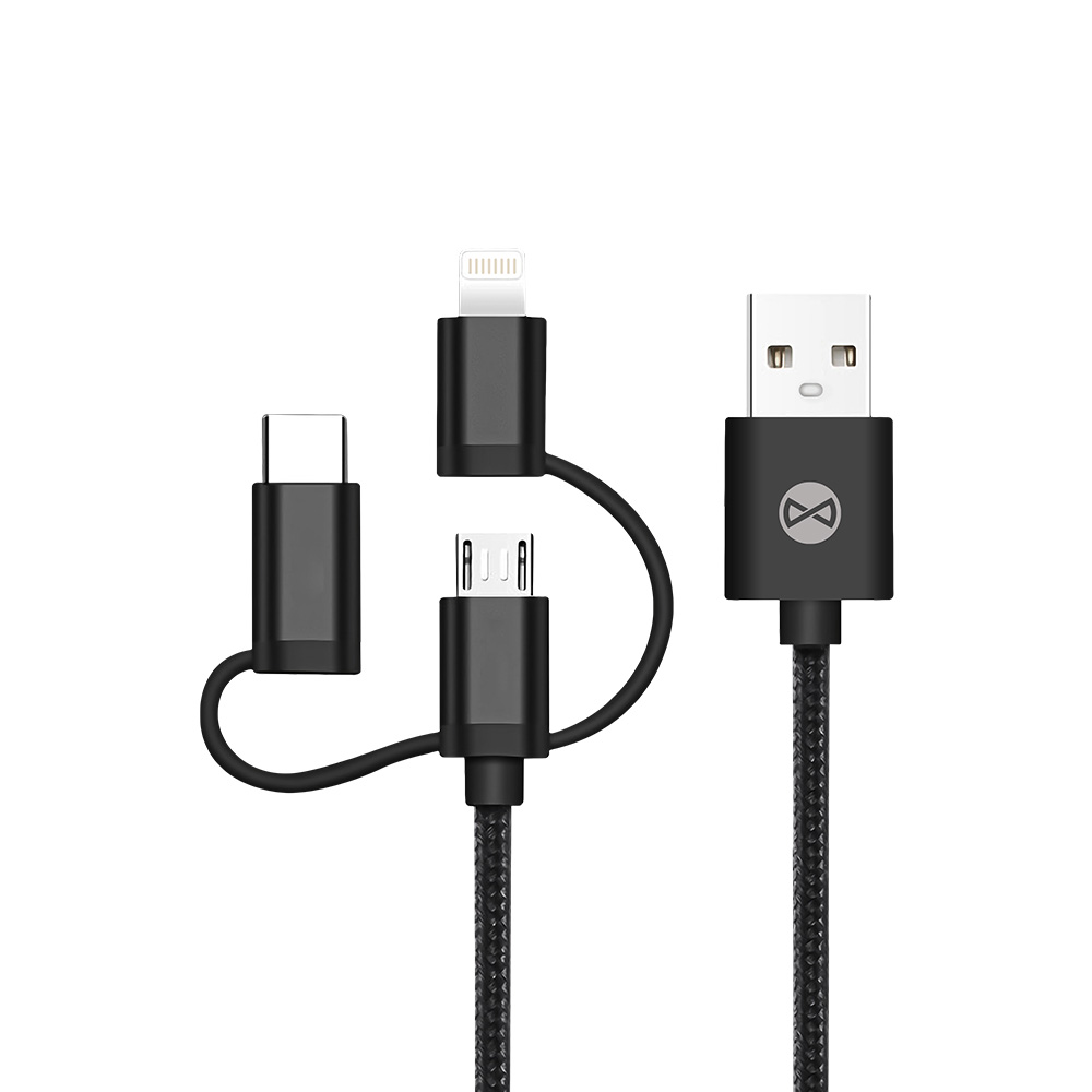 Forever 3in1 kabelis USB - Lightning + USB-C + microUSB 1,0 m 1,5A melns