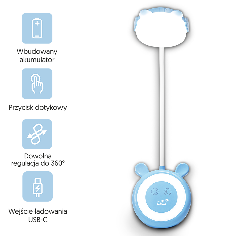 LED Teddy bear desk Lampa  3W, 3000/4500/6000K, adjustable, 1200mAh, zils,  LTC
