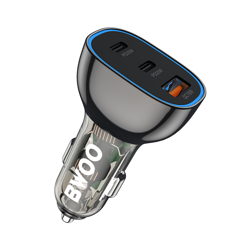 BWOO PD car lādētājs 2x USB-C port + USB-A 68W melns
