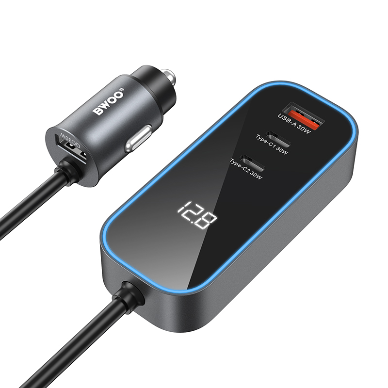 BWOO CC107 PD car lādētājs 1x USB-C - USB-A port 30W melns