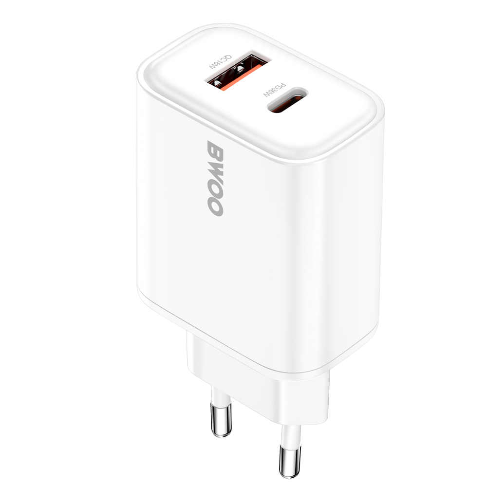 BWOO CDA207 PD 36W wall lādētājs 1x USB-A + USB-C port balts