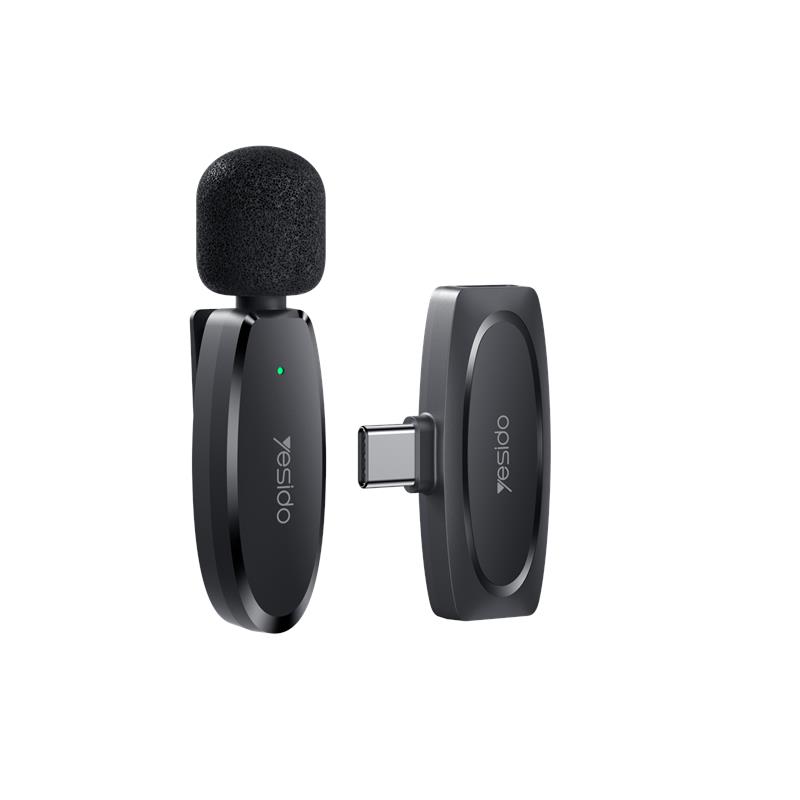 YESIDO MICROPHONE MEMS WITH CLIP KR11 TYPE-C, BEZVADU 2,4GHz, melns