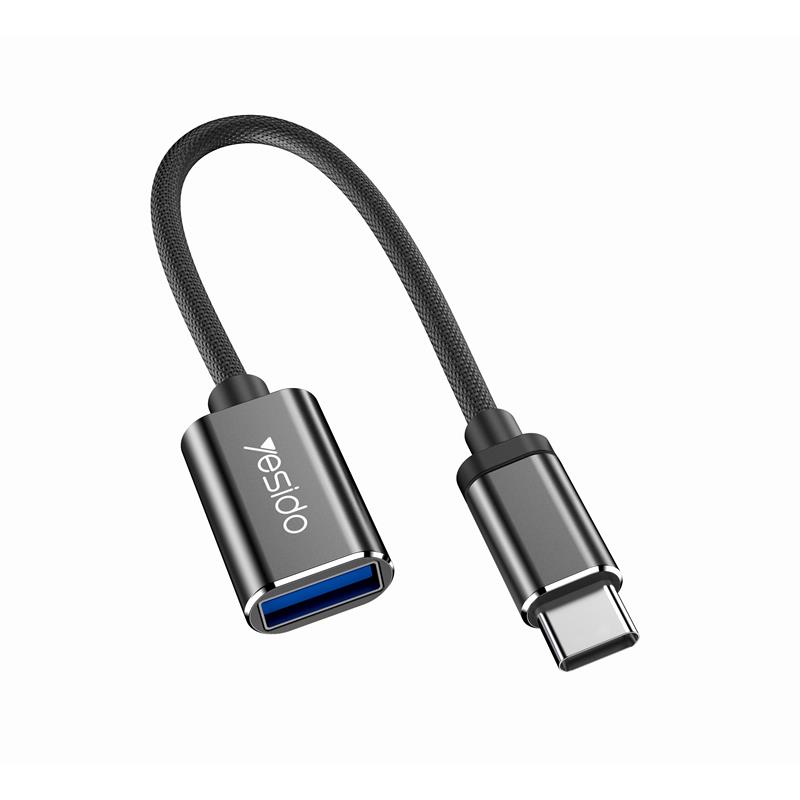 YESIDO ADAPTER OTG GS01 TYPE-C MALE - USB FEMALE 10CM melns