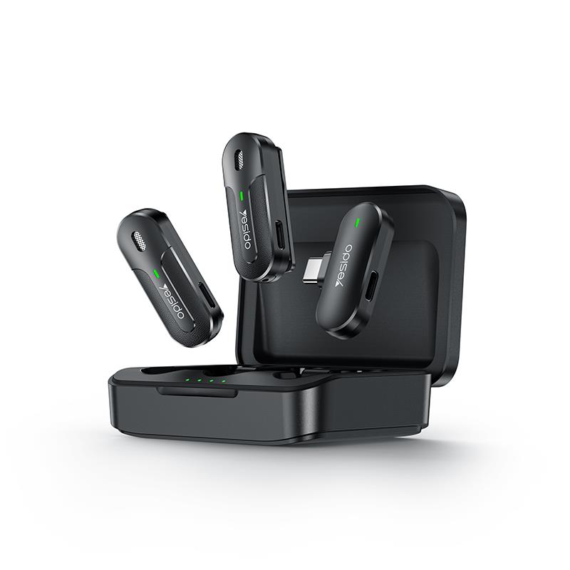 YESIDO KR17 MICROPHONE MEMS 2PCS WITH CLIP TYPE-C BEZVADU 2,4GHz melns