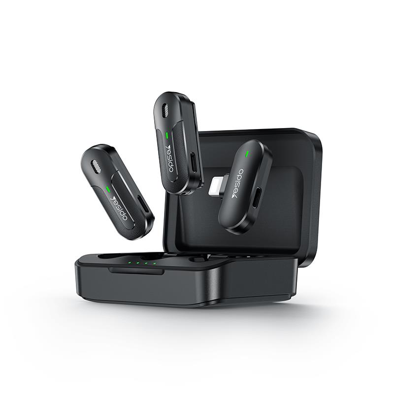 YESIDO KR16 MICROPHONE MEMS 2PCS LIGHTNING, BEZVADU 2.4GHZ melns