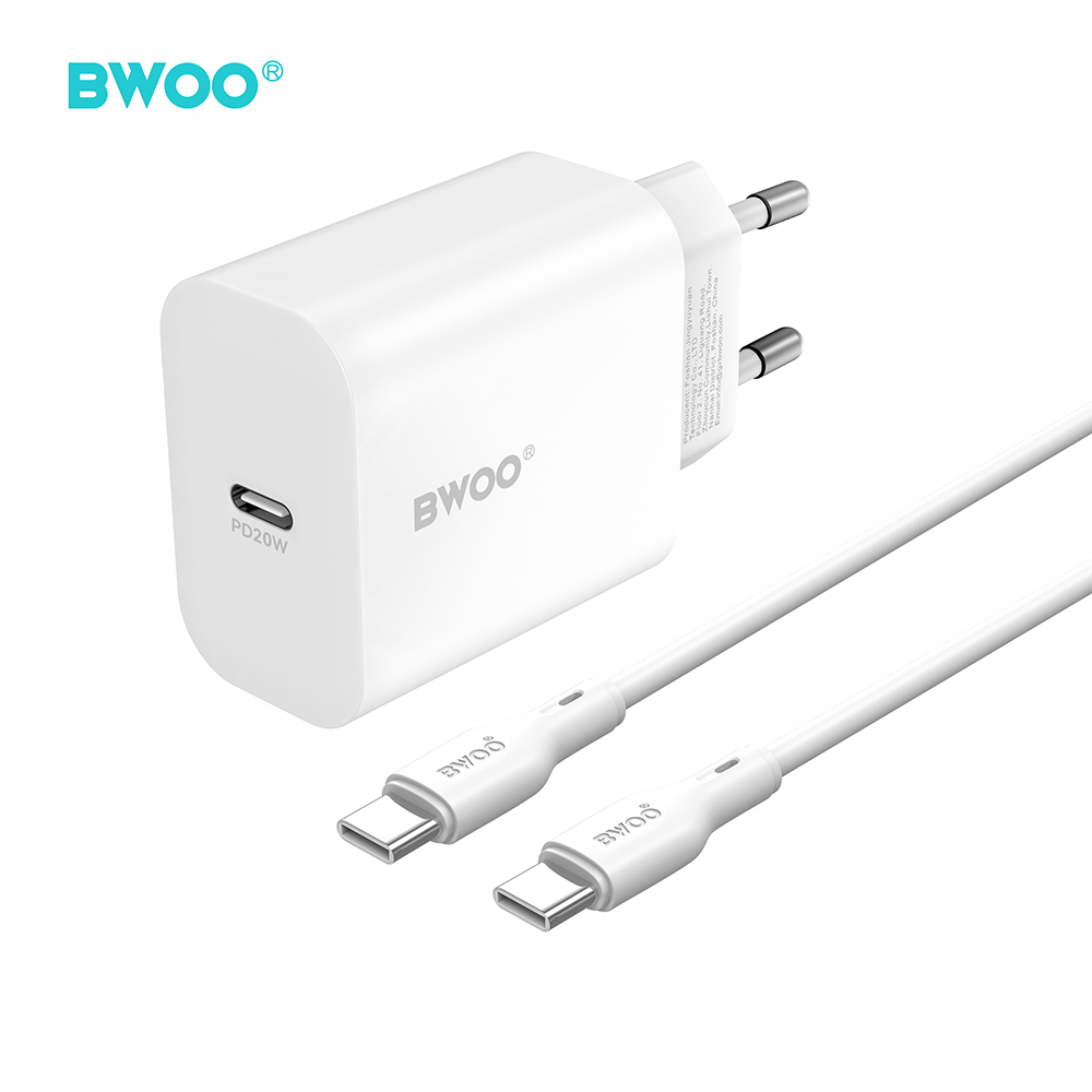 BWOO wall lādētājs CDA233 PD 20W 1x USB-C with USB-C - USB-C kabelis balts