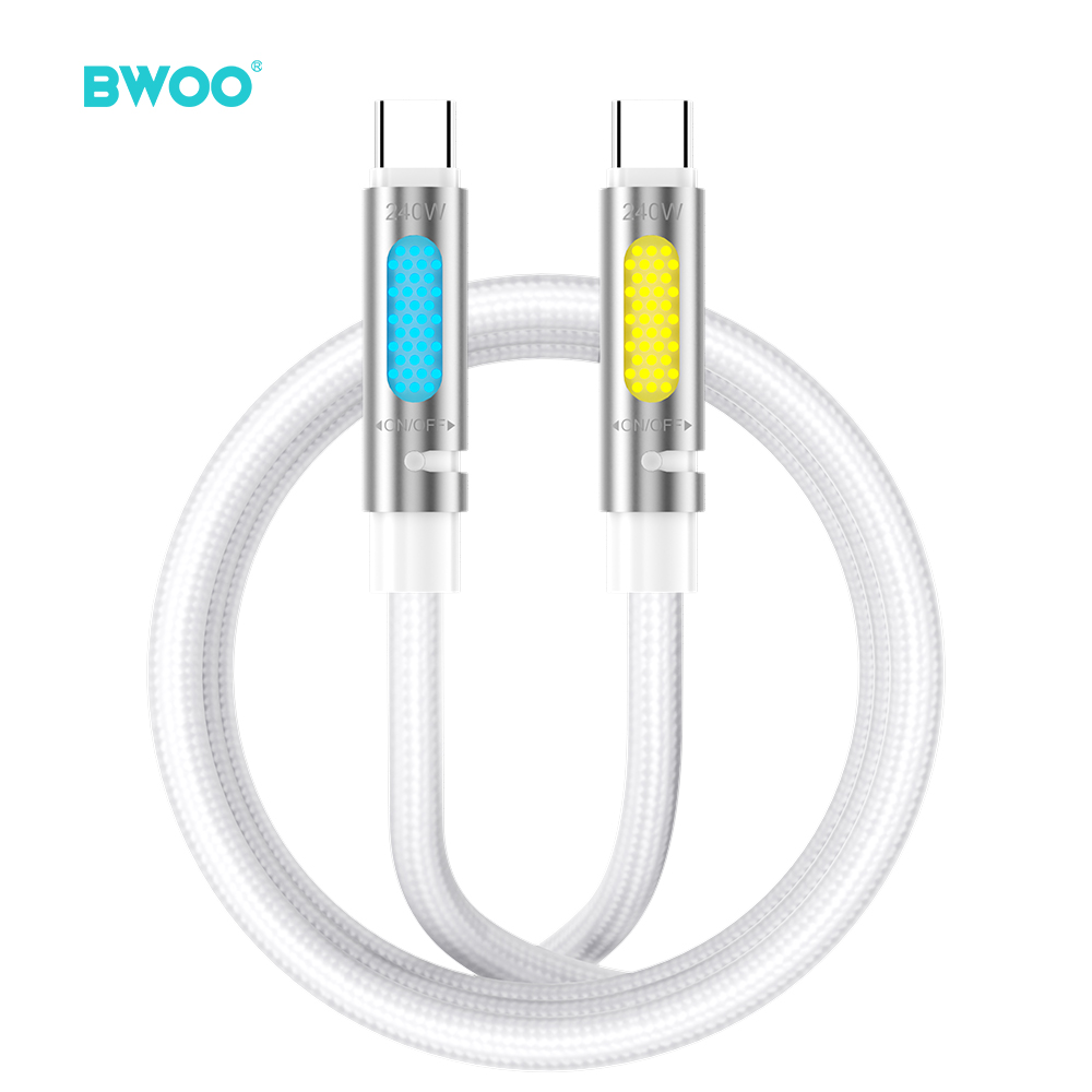 BWOO 240W Super Fast Charging Data Kabelis With RGB Light balts X325C-C