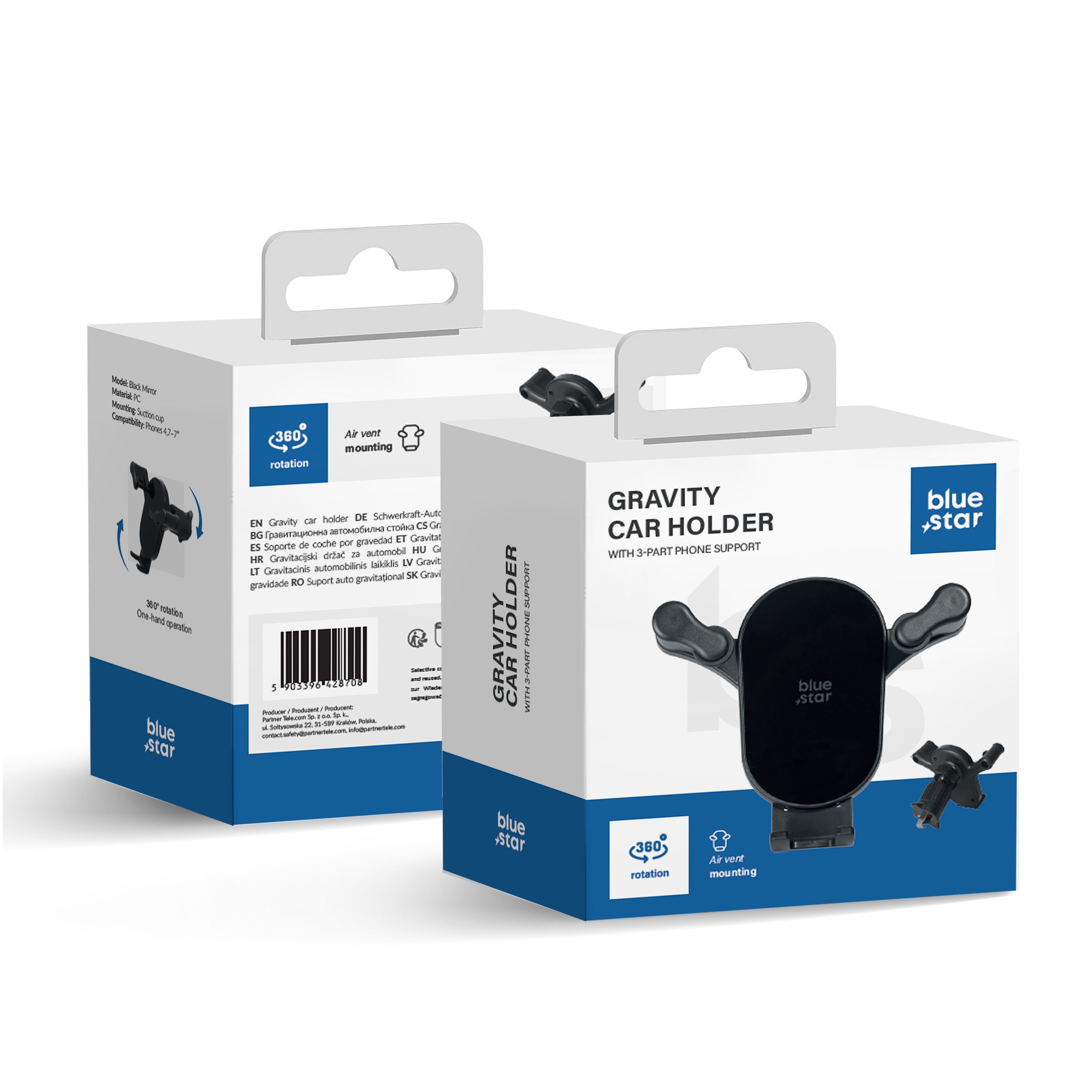 Gravity car turētājs zils STAR melns Mirror windshield mount melns