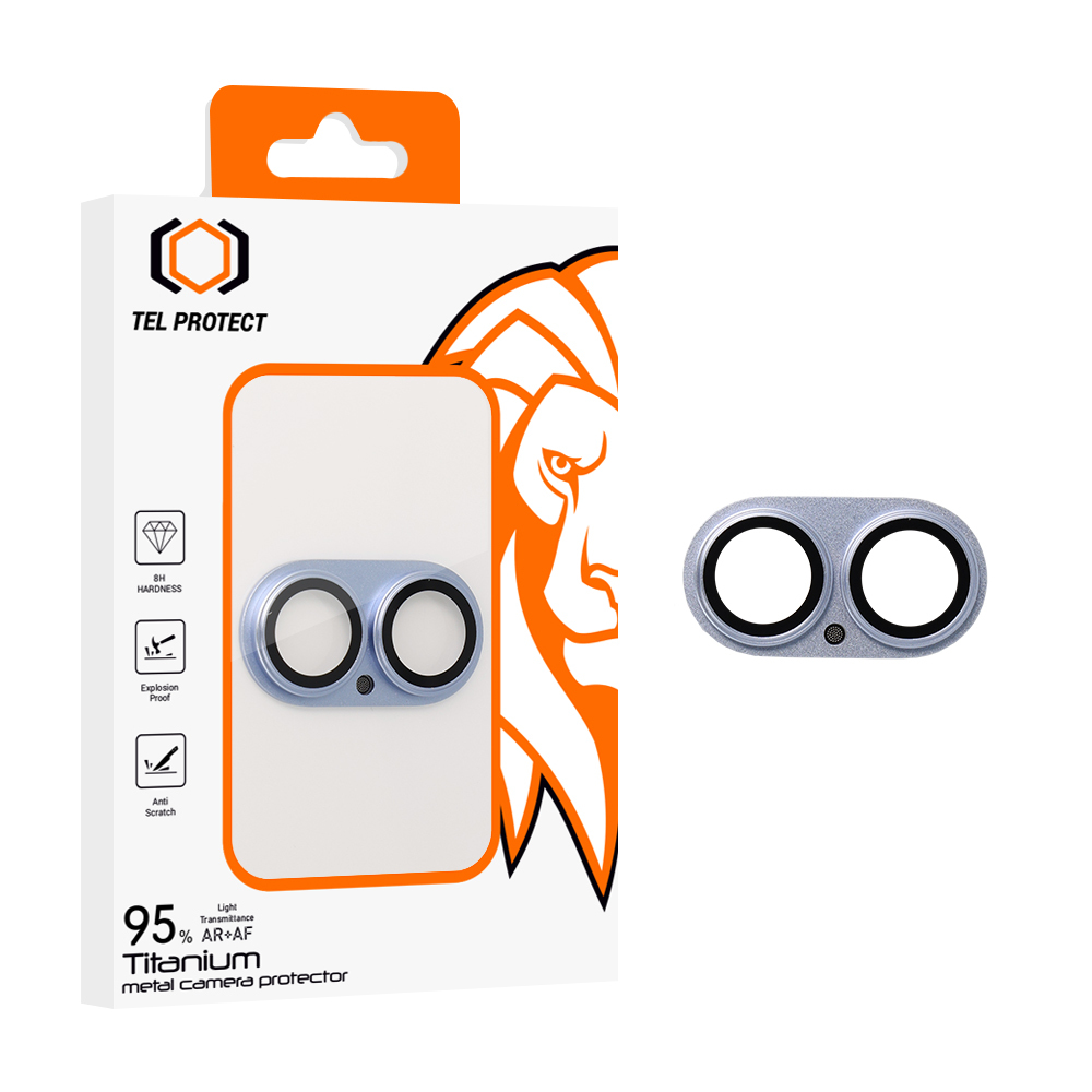 Tempered stikls Tel Protect 95% AR+AF Full Metal kameras aizsargs on camera for Iphone 17 zils (camera island)