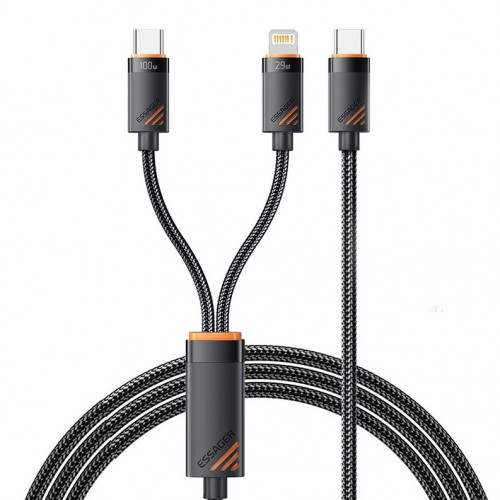 USB Kabelis Essager "Triple" 3in1 melns "Type-C / Type-C / Lightning" 120cm