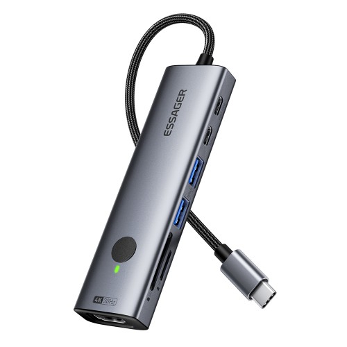 Adapteris Essager "7 in 1" pelēks (In: Type-C)