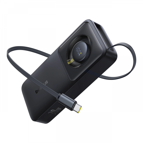 Portatīvais lādētājs Baseus "Free2Pull" melns 10000mAh 30W (PD) + iebūvēts "Type-C" kabelis