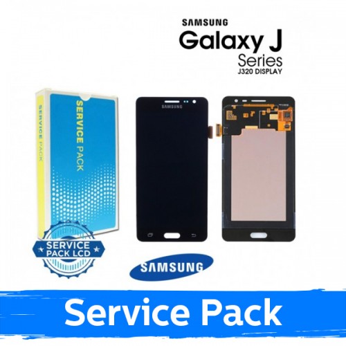 LCD Displejs Saderīgs ar Samsung J320F 2016 J3 Melns (Service Pack)