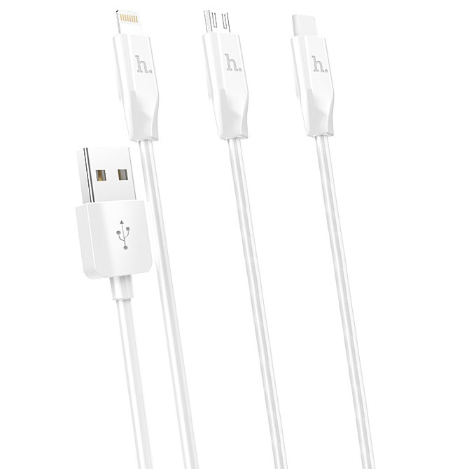 HOCO 3IN1 LIGHTNING / USB TYP-C / MICRO USB BALTS KABELIS