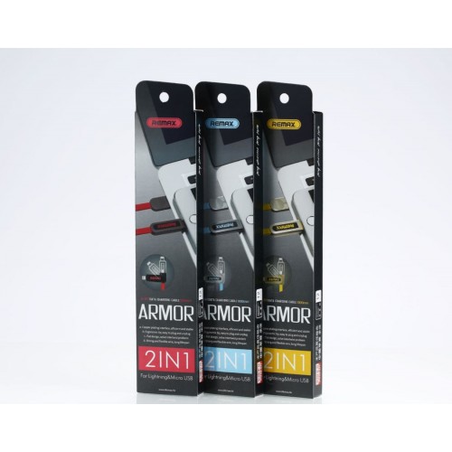 USB Kabelis Remax "Armor" RC-067 Sarkans 2in1 "MicroUSB / Lightning" 100cm