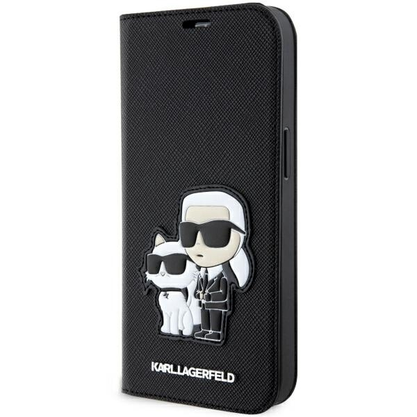 KARL LAGERFELD KLBKP14XSANKCPK IPHONE 14 PRO MAX 6.7 "GRĀMATIŅAS TIPA MACIŅŠ MELNS/MELNS SAFFIANO KARL & CHUPETTE