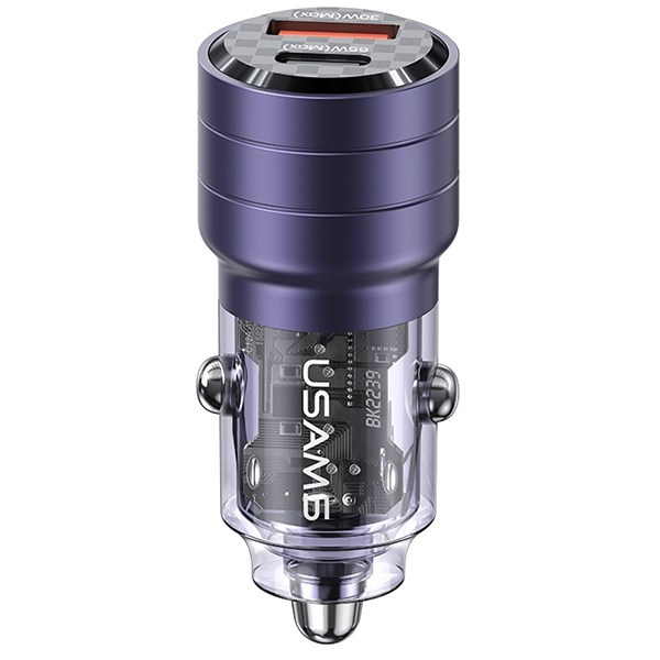 USAMS Auto lādētājs C36 USB+USB-C 95W FAST CHARGE violets CC176CC02 (US-CC176)