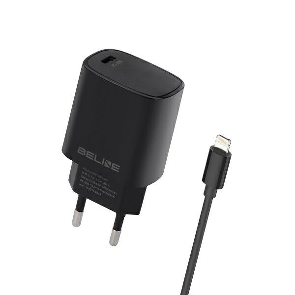 Beline Tīkla lādētājs 1x USB-C 20W + Lightning kabelis melna PD 3.0 BLNCB20L