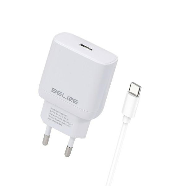 Beline Tīkla lādētājs 1x USB-C 25W + USB-C kabelis balta PD 3.0 BLNCW25C GaN