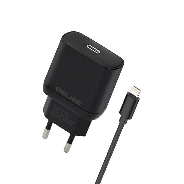 Beline Tīkla lādētājs 1x USB-C 30W + Lightning kabelis melna PD 3.0 BLNCB30L GaN