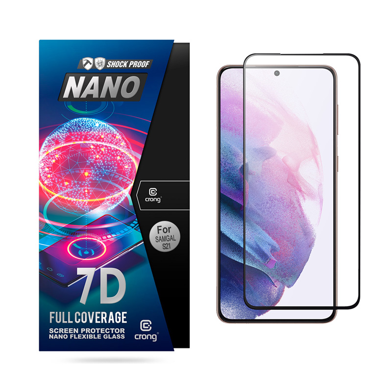Crong 7D Nano elastīgs Glass – Unbreakable 9H hybrid glass the entire Samsung Galaxy S21 screen