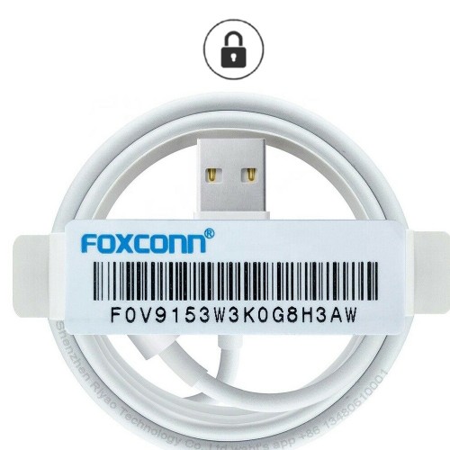 USB Kabelis iPhone Balts "Lightning" 100cm (high quality / Foxconn package)