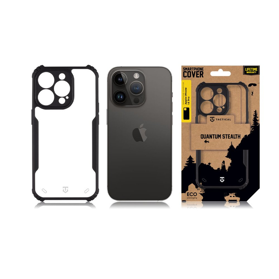 Tactical Quantum Stealth Maciņš for Apple iPhone 14 Pro Caurspīdīgs/Melns