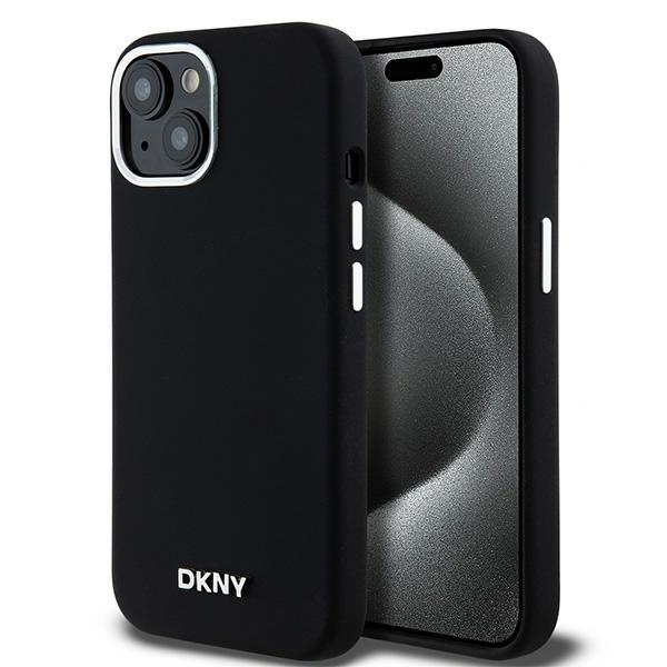 DKNY DKHMP15SSMCHLK iPhone 15 / 14 / 136.1" melns maciņš Liquid Silicone Small Metal Logo MagSafe