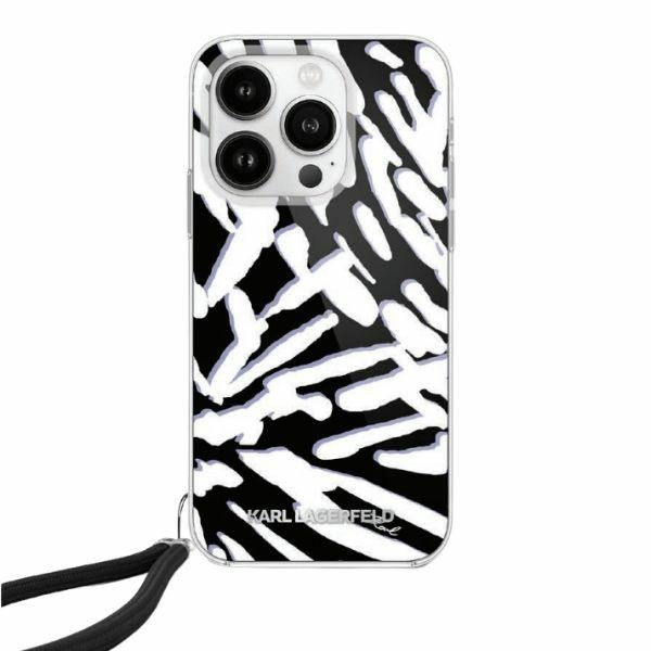 Karl Lagerfeld KLHCP15SHZBPKCCK iPhone 15 / 14 / 13 6.1" melns maciņš IML Zebra Pattern & Cord