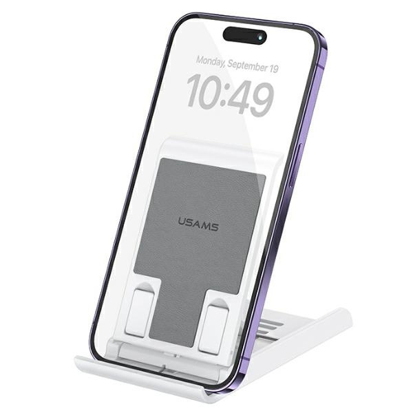 USAMS Salokāms galda statīvs telefonam/planšetei balts ZJ073ZJ02 (US-ZJ073)