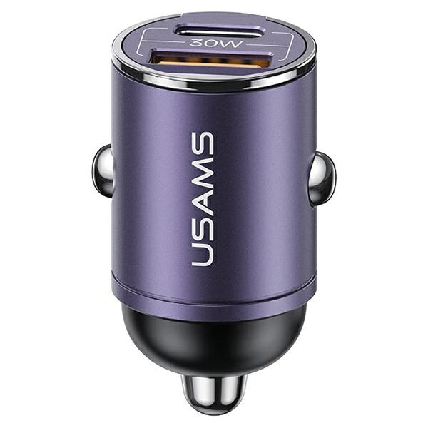 USAMS Auto lādētājs 1xUSB+1xUSB-C C38 30W PD Fast Charge ar iebūvētu gredzenu violets CC206CC02 (US-CC206)