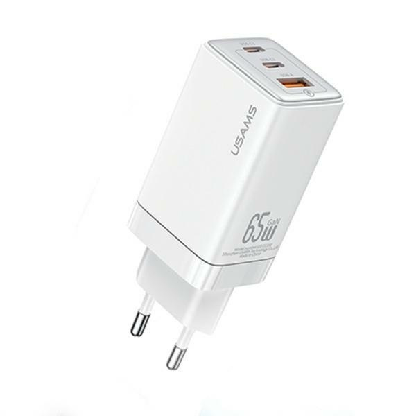USAMS Tīkla lādētājs 2xUSB-C+1xUSB 65W (tikai galviņa) GaN PD3.0 +QC3.0 Fast Charging balts Sandru Series CC180TC02 (US-CC180)