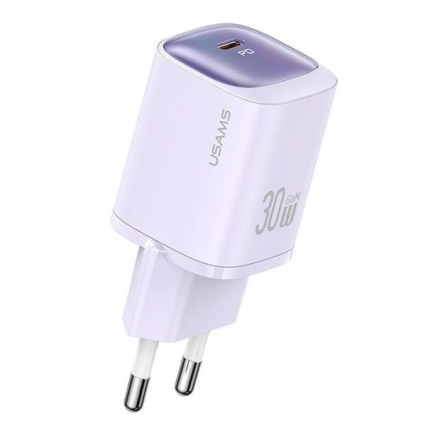 USAMS Tīkla lādētājs CC251 30W GaN USB-C Fast Charging HC Series violets CC251TC03