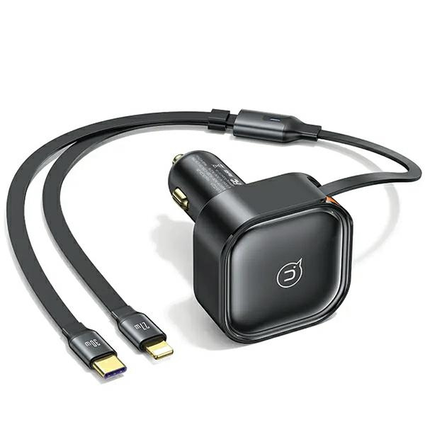 USAMS Auto lādētājs ar satīšanas kabeli 1xUSB-C+1x Lightning C41 PD 30W Fast Charge melns CC219CC01 (US-CC219)