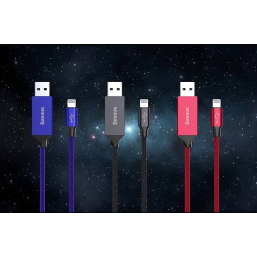 USB Kabelis Baseus "Artistic Striped" Zils "Lightning" 500cm / up to 2A