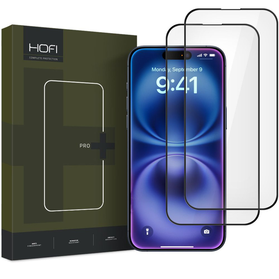 RŪDĪTS STIKLS HOFI GLASS PRO+ 2-PACK IPHONE 16 MELNS
