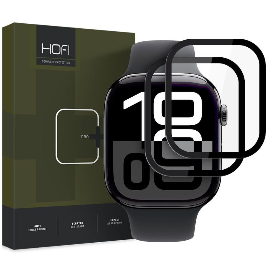 HIBRĪDA STIKLS HOFI HYBRID PRO+ 2-PACK APPLE WATCH 10 (46 MM) MELNS