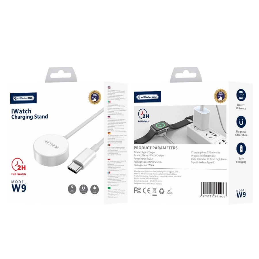 JELLICO kabelis W9 USB-C - Apple Watch 3W 1M Balts