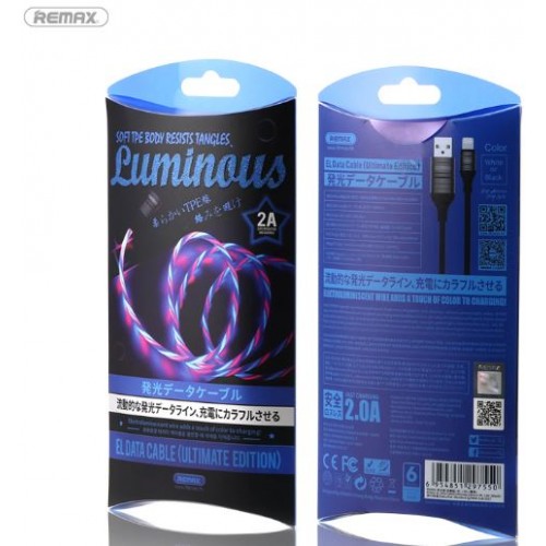 USB Kabelis Remax RC-130i caurspīdīgs "Lightning" / LED light / 100cm