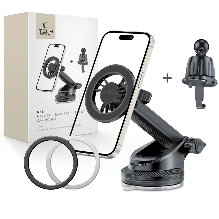TECH-PROTECT N56 MAGNĒTISKS MAGSAFE PANEĻA UN VENTILĀCIJAS AUTO TURĒTĀJS MELNS