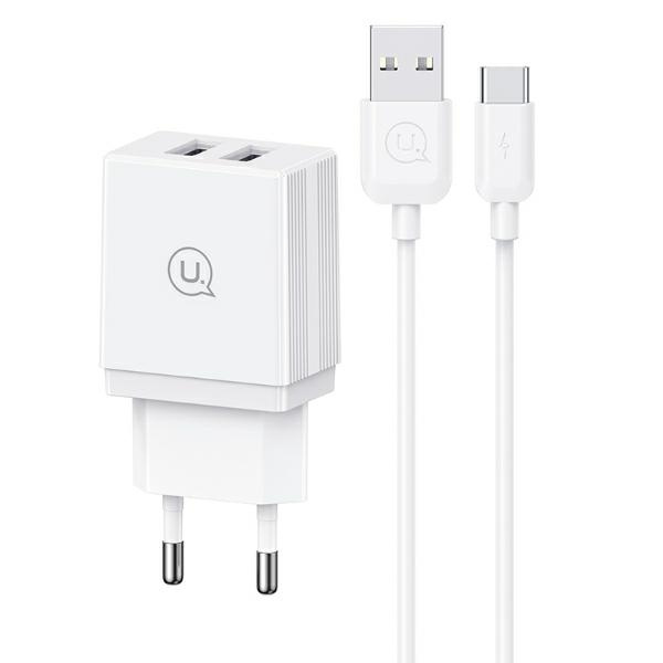 USAMS Tīkla lādētājs 2xUSB-A + kabelis USB-C/ USB-A Fast Charging balts series HC HCXLTZ03