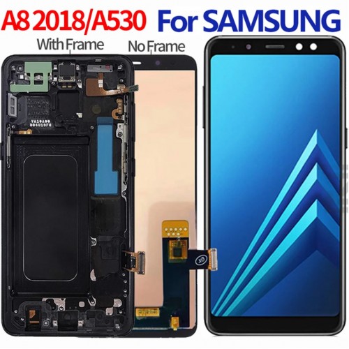 LCD Displejs Saderīgs ar Samsung A530 A8 2018 Melns (OLED-II / INCELL)