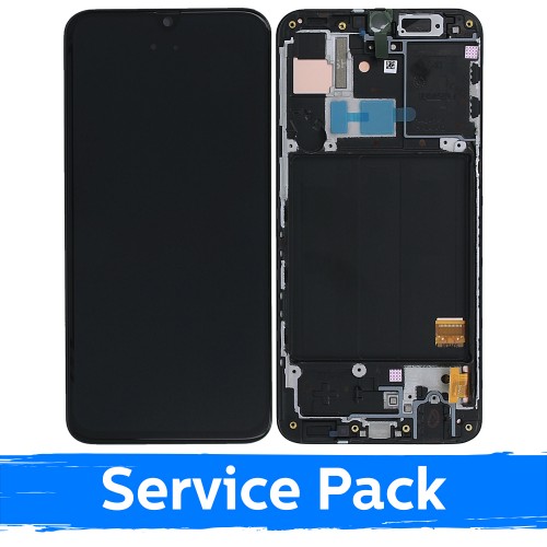 LCD Displejs Saderīgs ar Samsung A405 2019 A40 Melns Ar Frame (Service Pack)