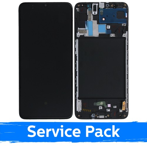 LCD Displejs Saderīgs ar Samsung A705 A70 Melns Ar Frame (Service Pack)
